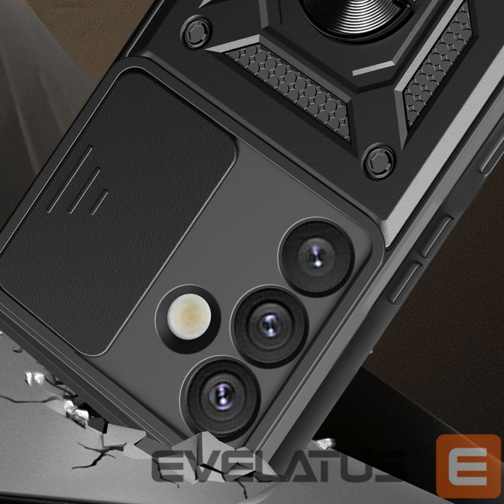 Citas preces Hurtel Hybrid Armor Camshield with Camera Cover and Metal Ring for Samsung Galaxy S25+ - Black