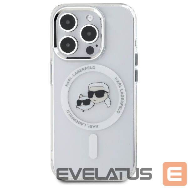 Citas preces Karl Lagerfeld Karl Lagerfeld IML Metal Karl&Choupette Head MagSafe iPhone 15 Pro Case - White