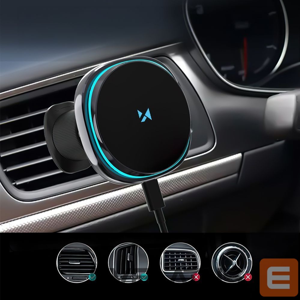 Citas preces Wozinsky Wozinsky WCT5-Q6S2Y Car Holder with Qi/MagSafe 15W Inductive Charger for Ventilation Grill with Fan - Black