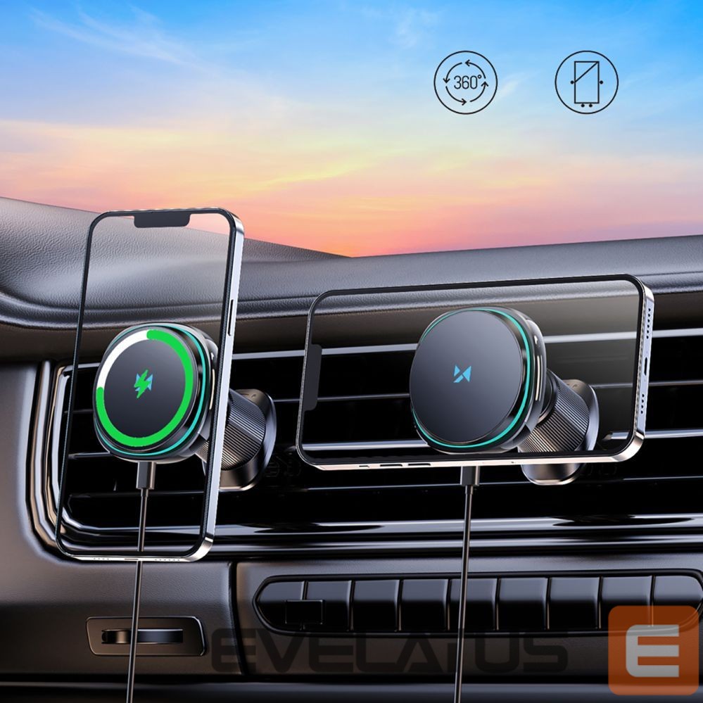 Citas preces Wozinsky Wozinsky WCT5-Q6S2Y Car Holder with Qi/MagSafe 15W Inductive Charger for Ventilation Grill with Fan - Black