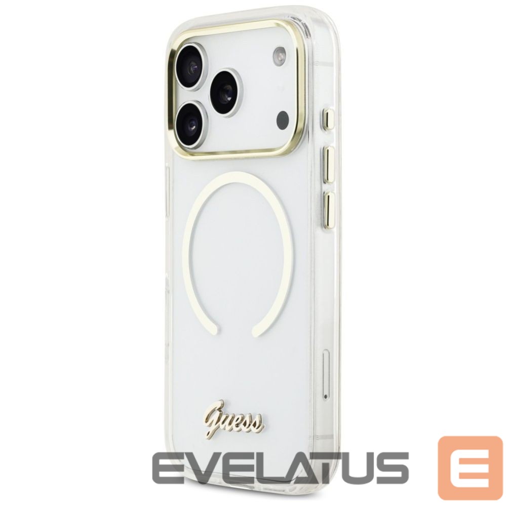 Citas preces Guess Guess IML Script Metal MagSafe Case for iPhone 17 Pro Max - Clear