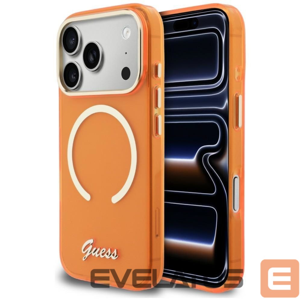 Citas preces Guess Guess IML Script Metal MagSafe Case for iPhone 17 Pro - Orange