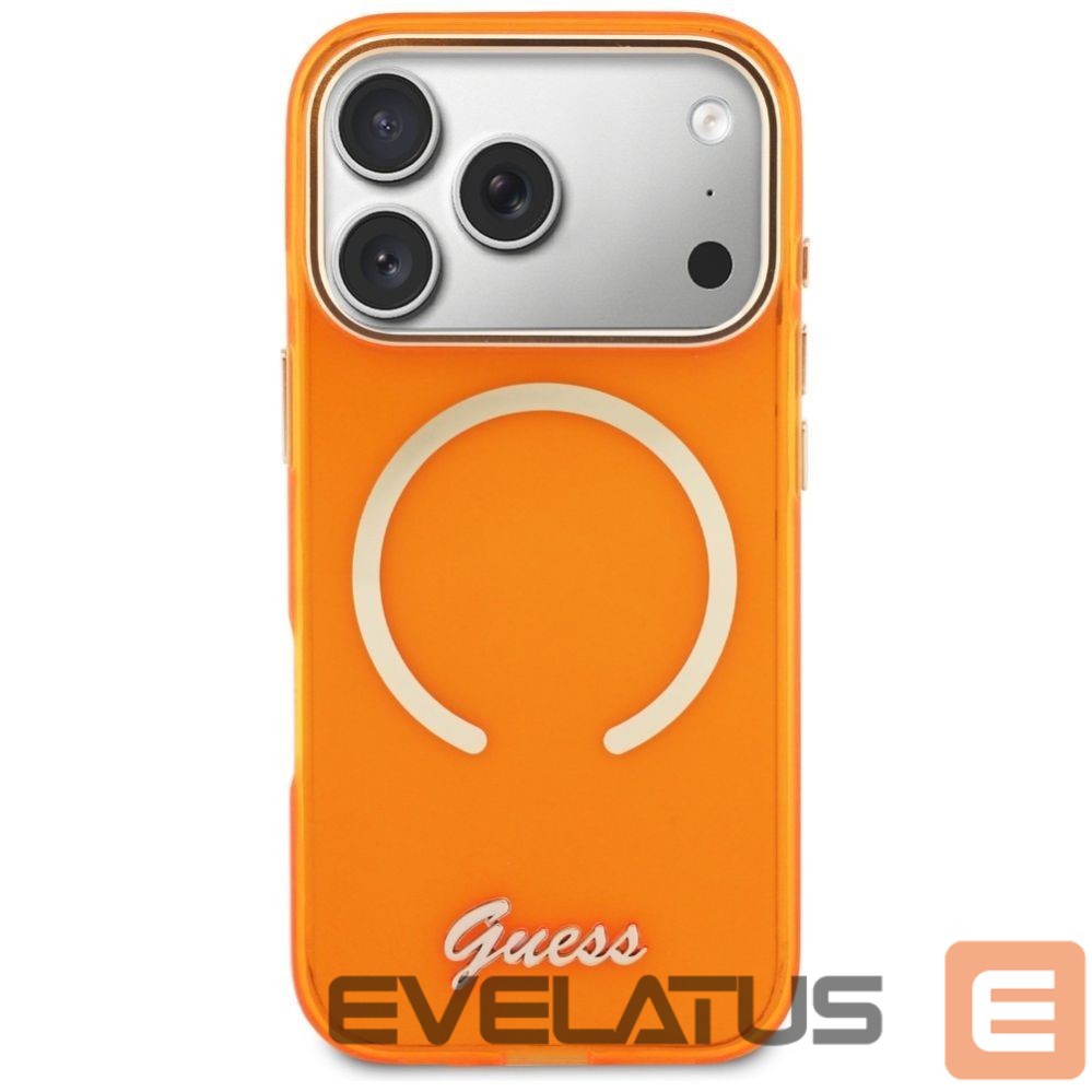 Citas preces Guess Guess IML Script Metal MagSafe Case for iPhone 17 Pro - Orange