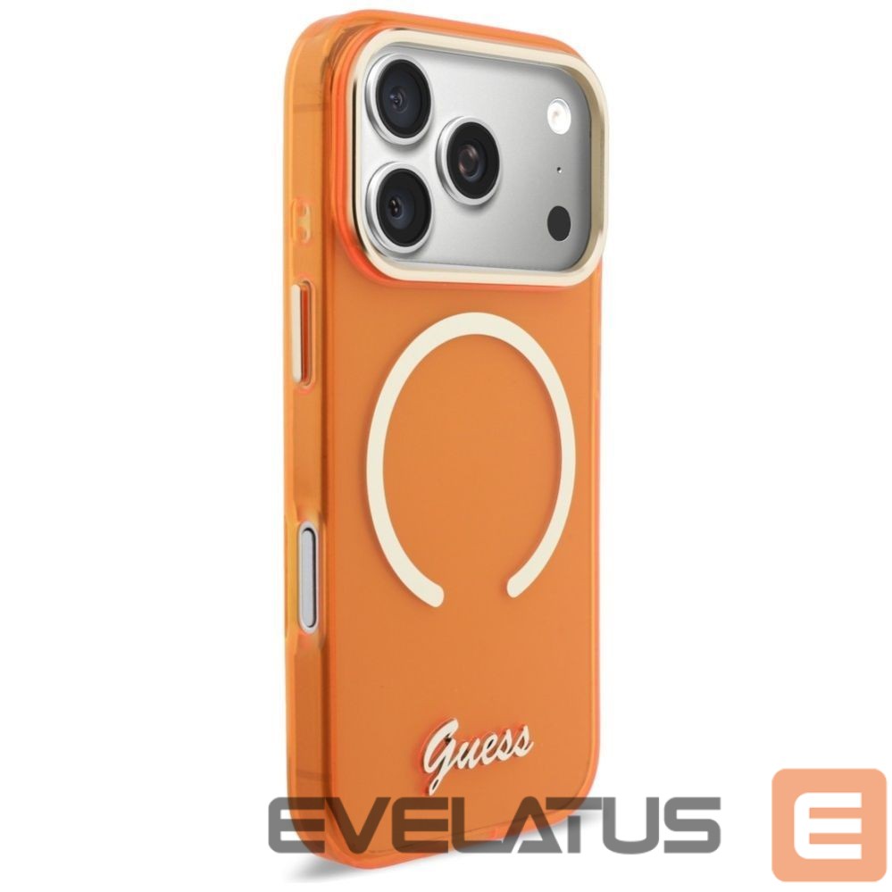 Citas preces Guess Guess IML Script Metal MagSafe Case for iPhone 17 Pro - Orange