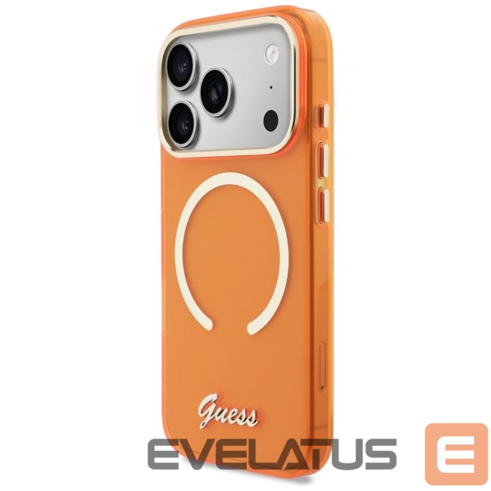 Citas preces Guess Guess IML Script Metal MagSafe Case for iPhone 17 Pro - Orange