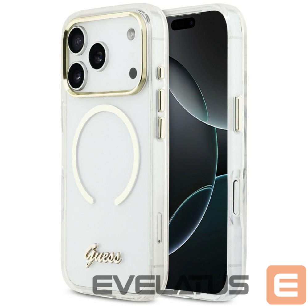 Citas preces Guess Guess IML Script Metal MagSafe Case for iPhone 17 Pro - Clear