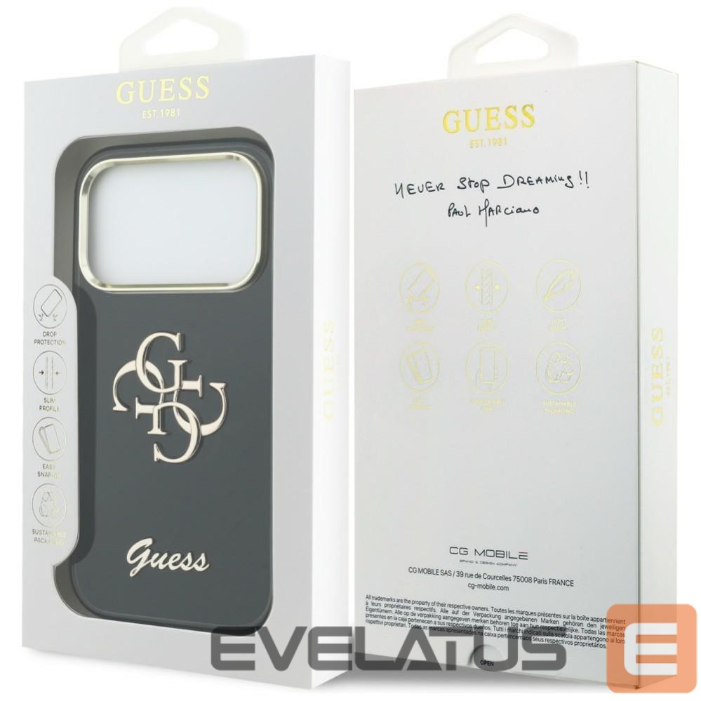 Citas preces Guess Guess IML 4G Script Metal case for iPhone 17 Pro Max - black