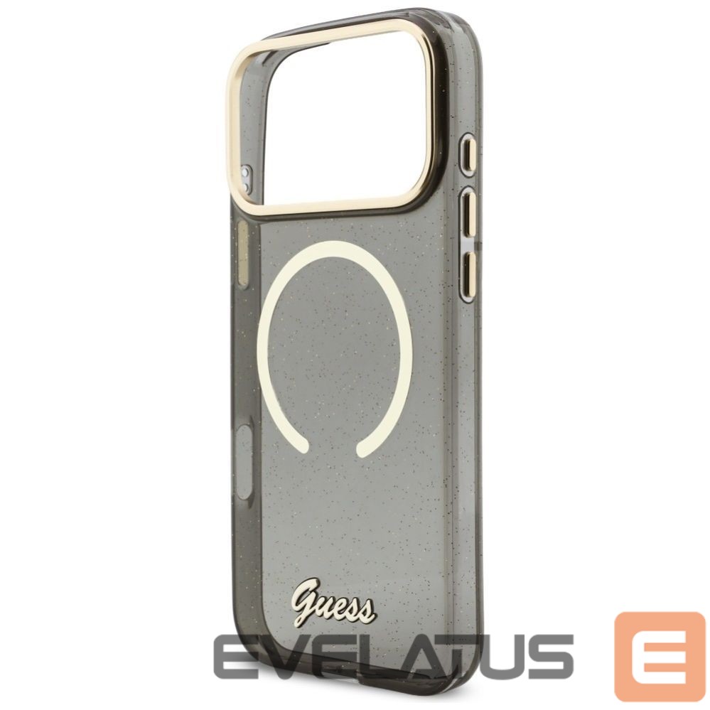 Citas preces Guess Guess IML Glitters Script Strap MagSafe case for iPhone 17 Pro Max - black