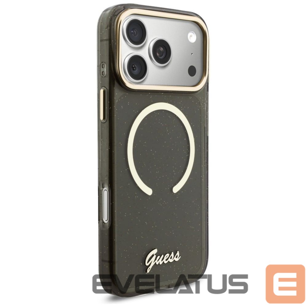 Citas preces Guess Guess IML Glitters Script Strap MagSafe case for iPhone 17 Pro Max - black
