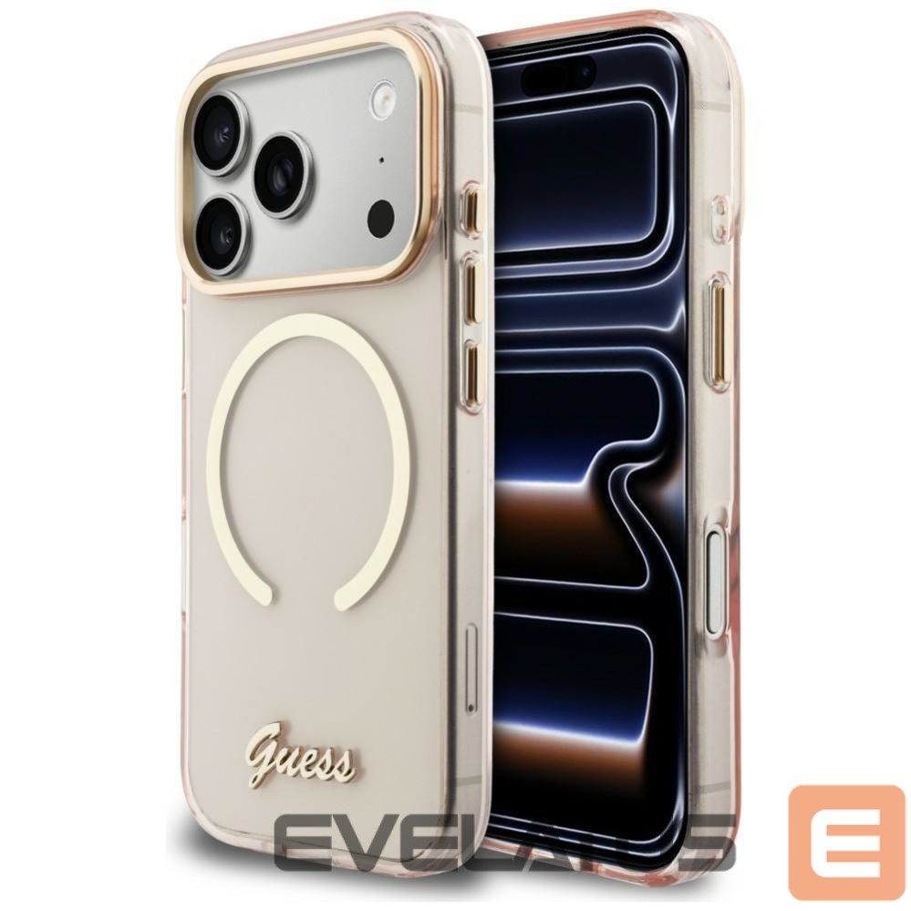 Citas preces Guess Guess IML Script Metal MagSafe Case for iPhone 17 Pro Max - Pink