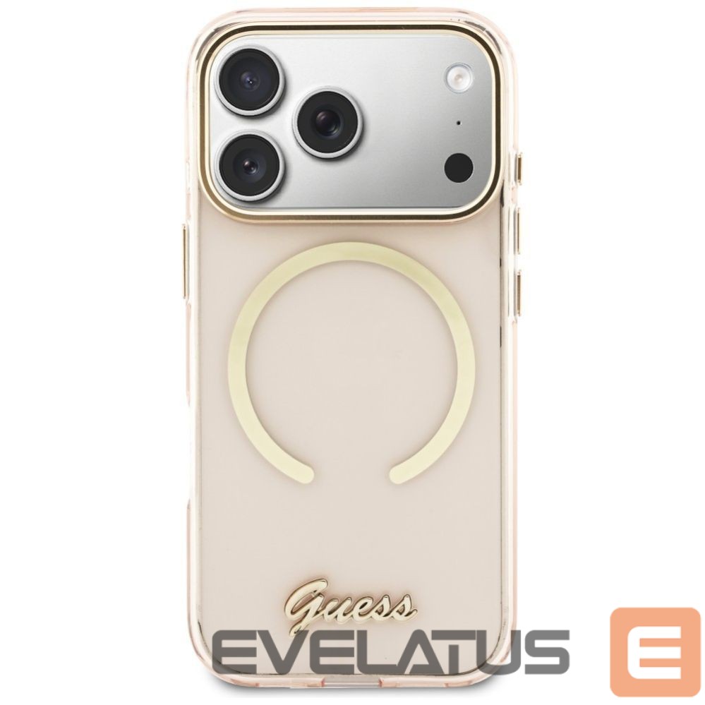 Citas preces Guess Guess IML Script Metal MagSafe Case for iPhone 17 Pro Max - Pink