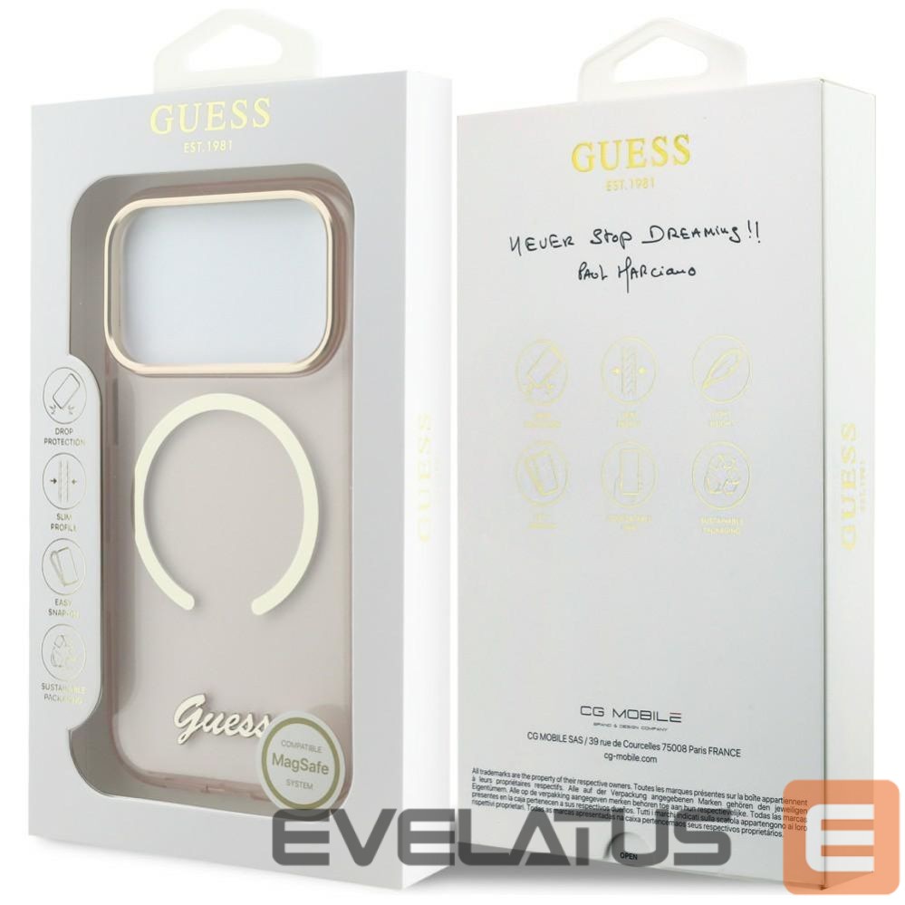Citas preces Guess Guess IML Script Metal MagSafe Case for iPhone 17 Pro Max - Pink