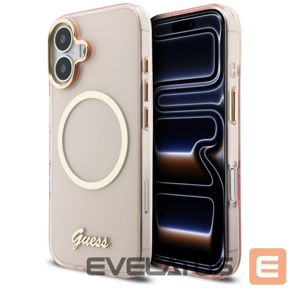 Citas preces Guess Guess IML Script Metal MagSafe Case for iPhone 17 - Pink