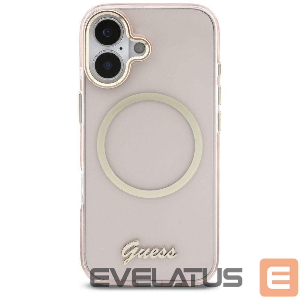 Citas preces Guess Guess IML Script Metal MagSafe Case for iPhone 17 - Pink
