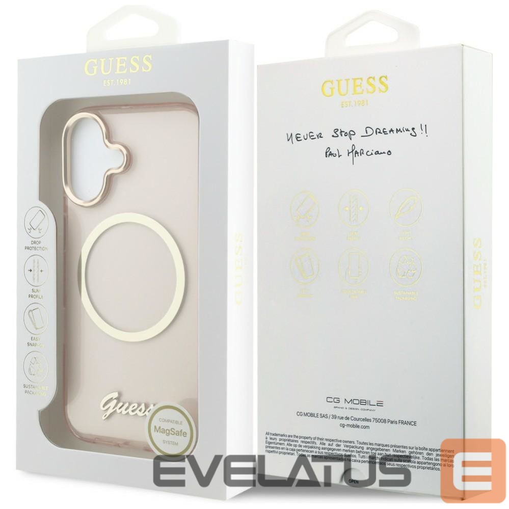 Citas preces Guess Guess IML Script Metal MagSafe Case for iPhone 17 - Pink