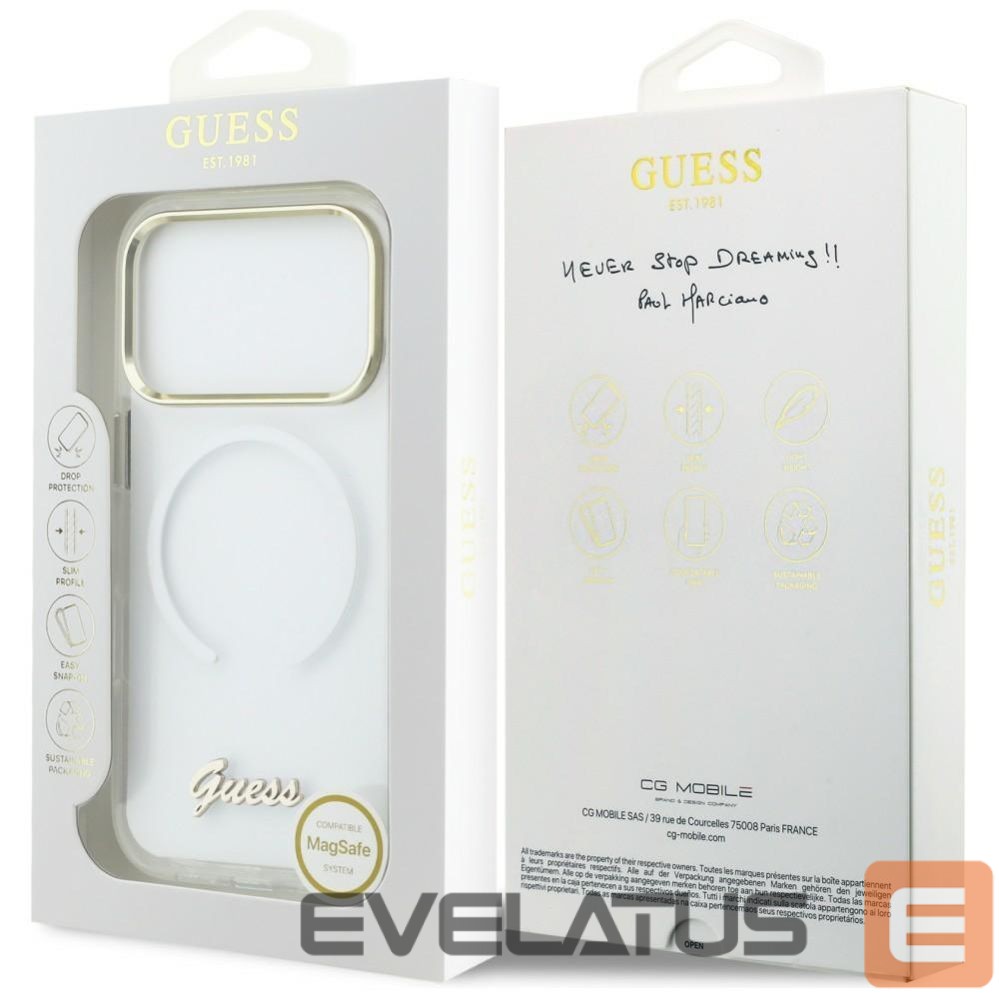 Citas preces Guess Guess IML Gradient Script Metal MagSafe Case for iPhone 17 Pro - White