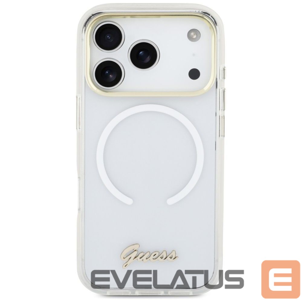 Citas preces Guess Guess IML Gradient Script Metal MagSafe Case for iPhone 17 Pro - White