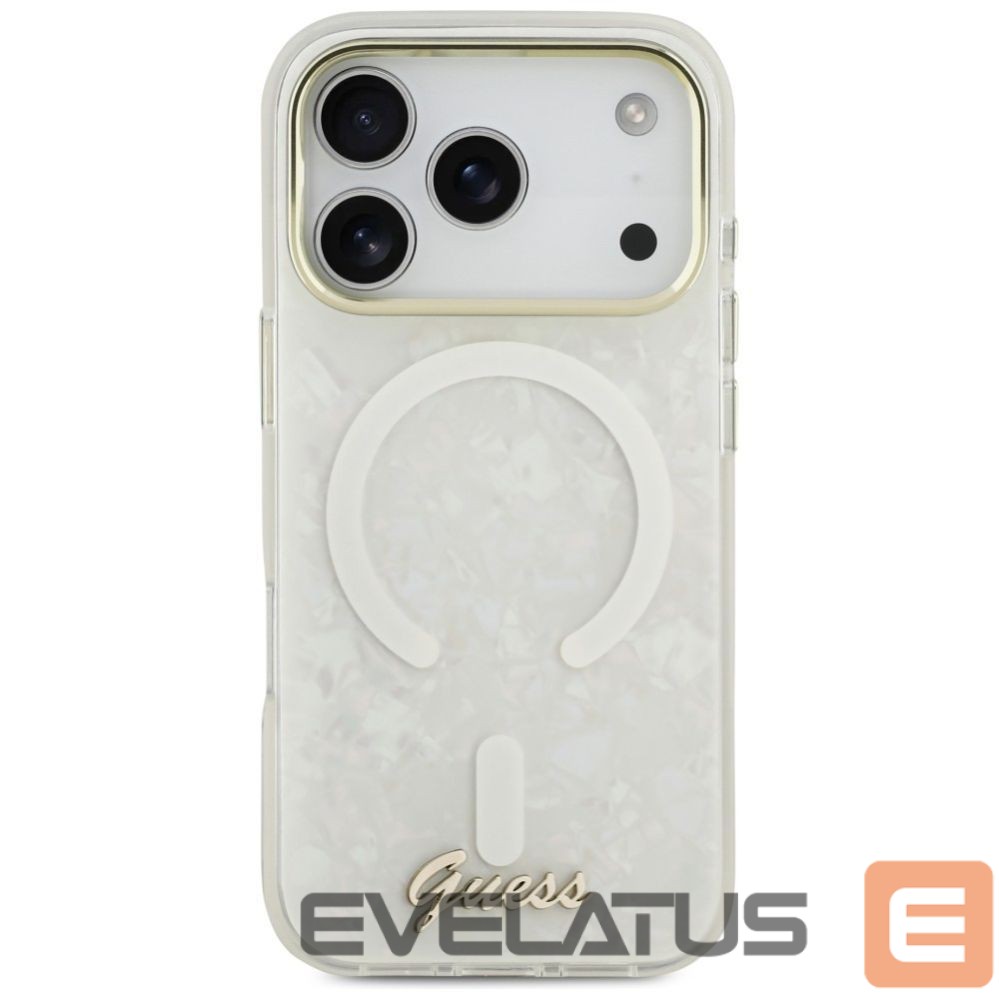 Citas preces Guess Guess IML Shell Script Metal MagSafe Case for iPhone 17 Pro Max - White