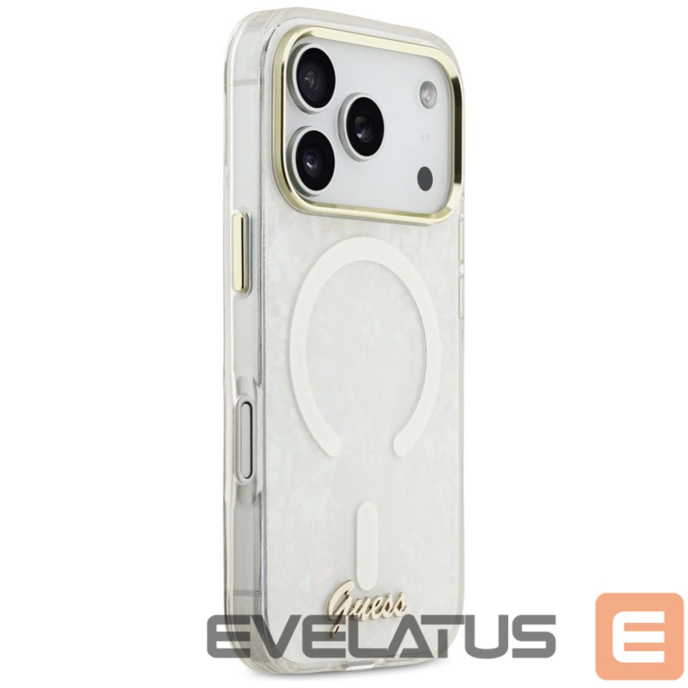 Citas preces Guess Guess IML Shell Script Metal MagSafe Case for iPhone 17 Pro Max - White