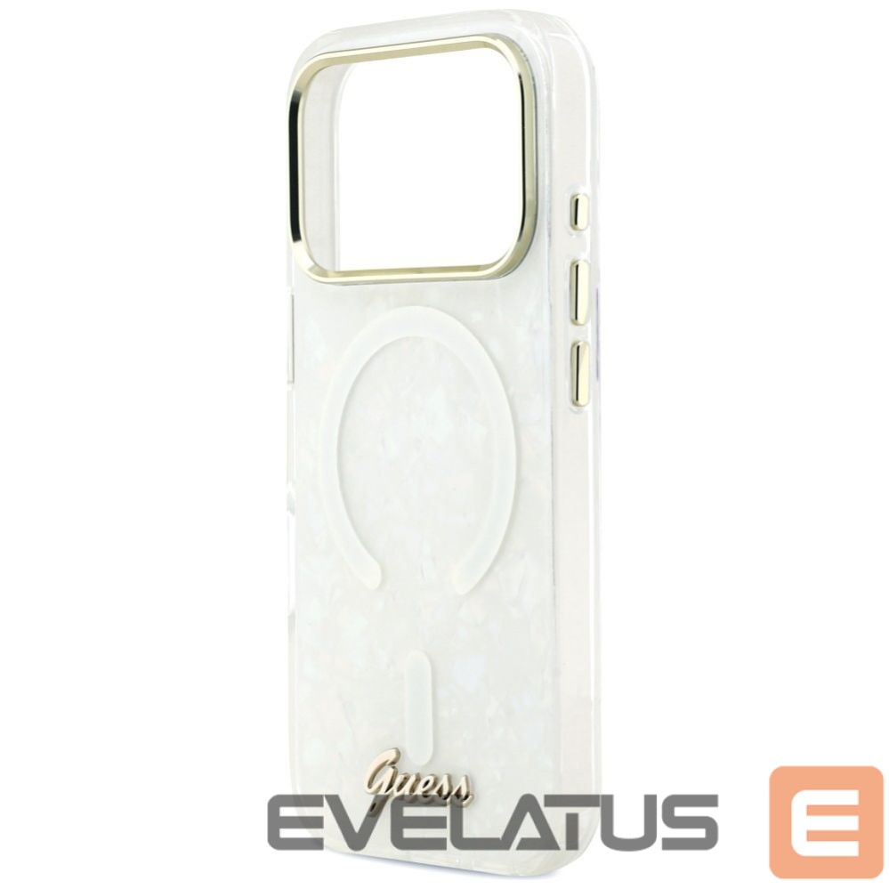Citas preces Guess Guess IML Shell Script Metal MagSafe Case for iPhone 17 Pro Max - White