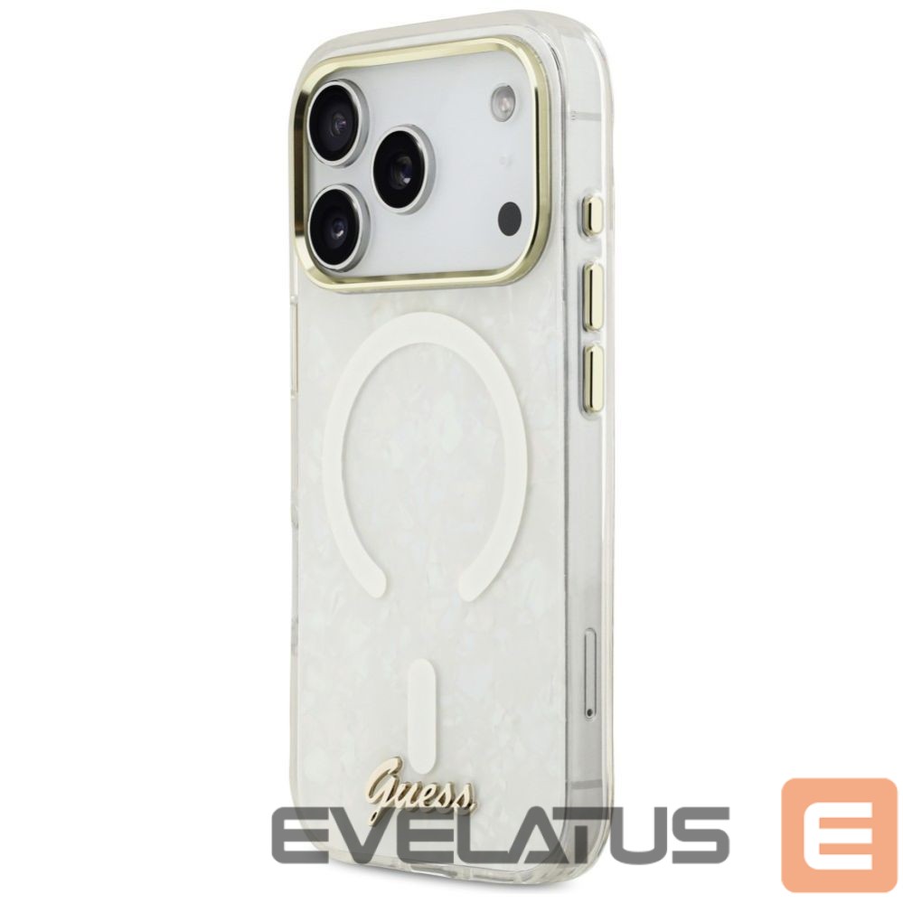 Citas preces Guess Guess IML Shell Script Metal MagSafe Case for iPhone 17 Pro Max - White