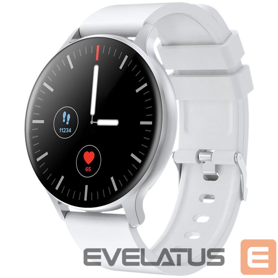 Viedpulksteni Canyon CANYON Badian SW-68, Smartwatch, Realtek 8762CK, 1.28''TFT 240x240px; RAM : 160KB, Lithium-ion polymer battery, 3.7V 190mAh Include, Silver Zinc alloy middle frame + plastic bottom case+ white Silicone strap + silver strap buckle, 44.9x 10.9mm, strap: 20x220mm, 50.64g