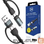 Citas preces 3MK  3mk Hyper Cable N-SERIES 2 in 2 USB-A / USB-C and USB-C / Lightning 1.2m QC 3.0 9V/2A 60W - black 