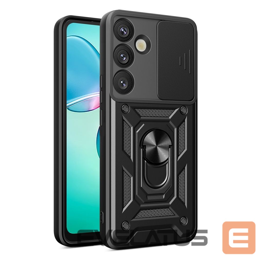 Citas preces Hurtel Hybrid Armor Camshield with Camera Cover and Metal Ring for Samsung Galaxy S25+ - Black