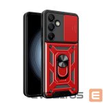 Citas preces Hurtel  Hybrid Armor Camshield with Camera Cover and Metal Ring for Samsung Galaxy S25+ - Red 