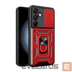 Citas preces Hurtel  Hybrid Armor Camshield with Camera Cover and Metal Ring for Samsung Galaxy S24 FE - Red 