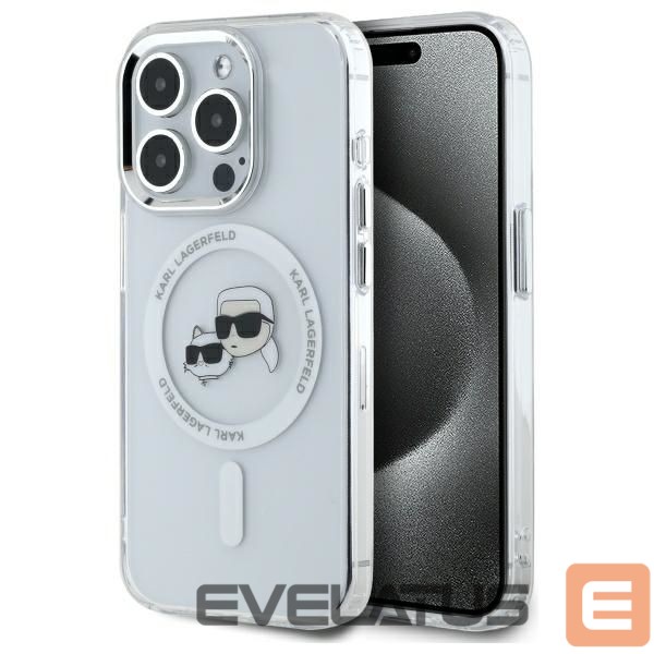Citas preces Karl Lagerfeld Karl Lagerfeld IML Metal Karl&Choupette Head MagSafe iPhone 15 Pro Case - White