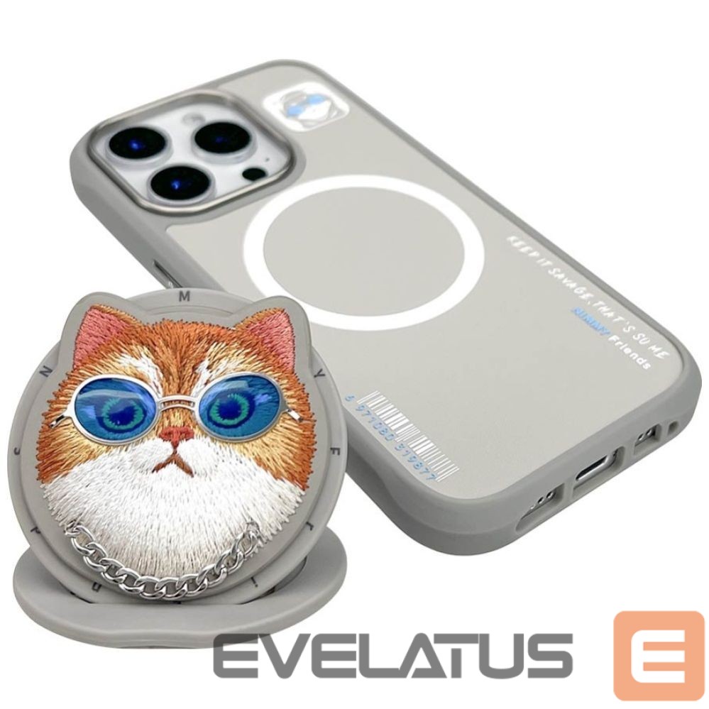 Citas preces Nimmy Nimmy Glasses Cool Cat MagSafe Case for iPhone 16 Pro - Gray