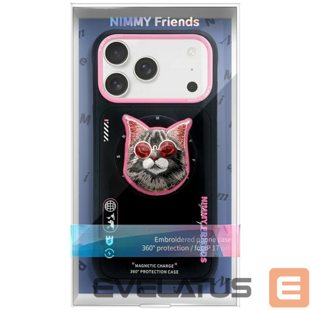 Citas preces Nimmy Nimmy Glasses Cool Cat MagSafe Case for iPhone 17 Pro Max - Black and Pink