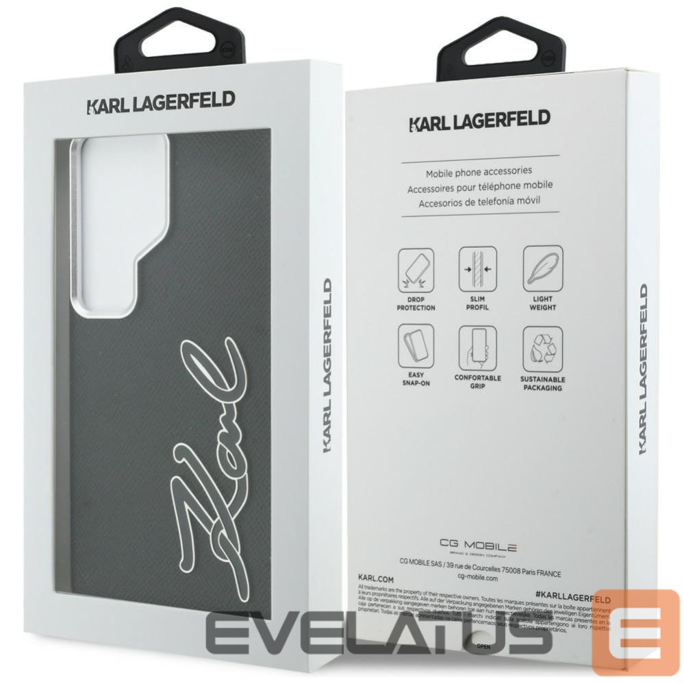 Citas preces Karl Lagerfeld Karl Lagerfeld Grained Signature Metal Resin Logo Case for Samsung Galaxy S26 Ultra - Black