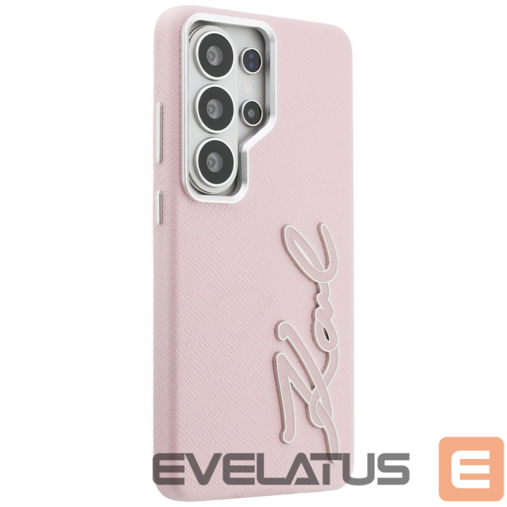 Citas preces Karl Lagerfeld Karl Lagerfeld Grained Signature Metal Resin Logo Case for Samsung Galaxy S26 Ultra - Pink