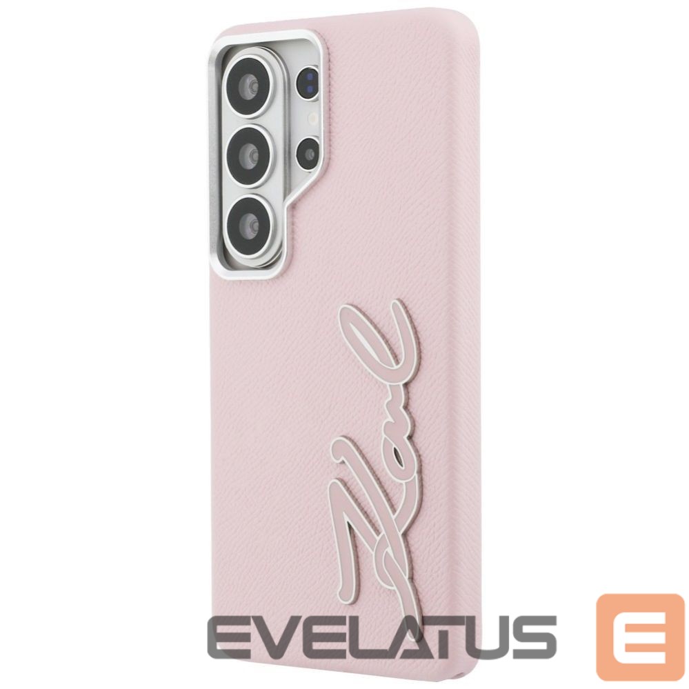 Citas preces Karl Lagerfeld Karl Lagerfeld Grained Signature Metal Resin Logo Case for Samsung Galaxy S26 Ultra - Pink