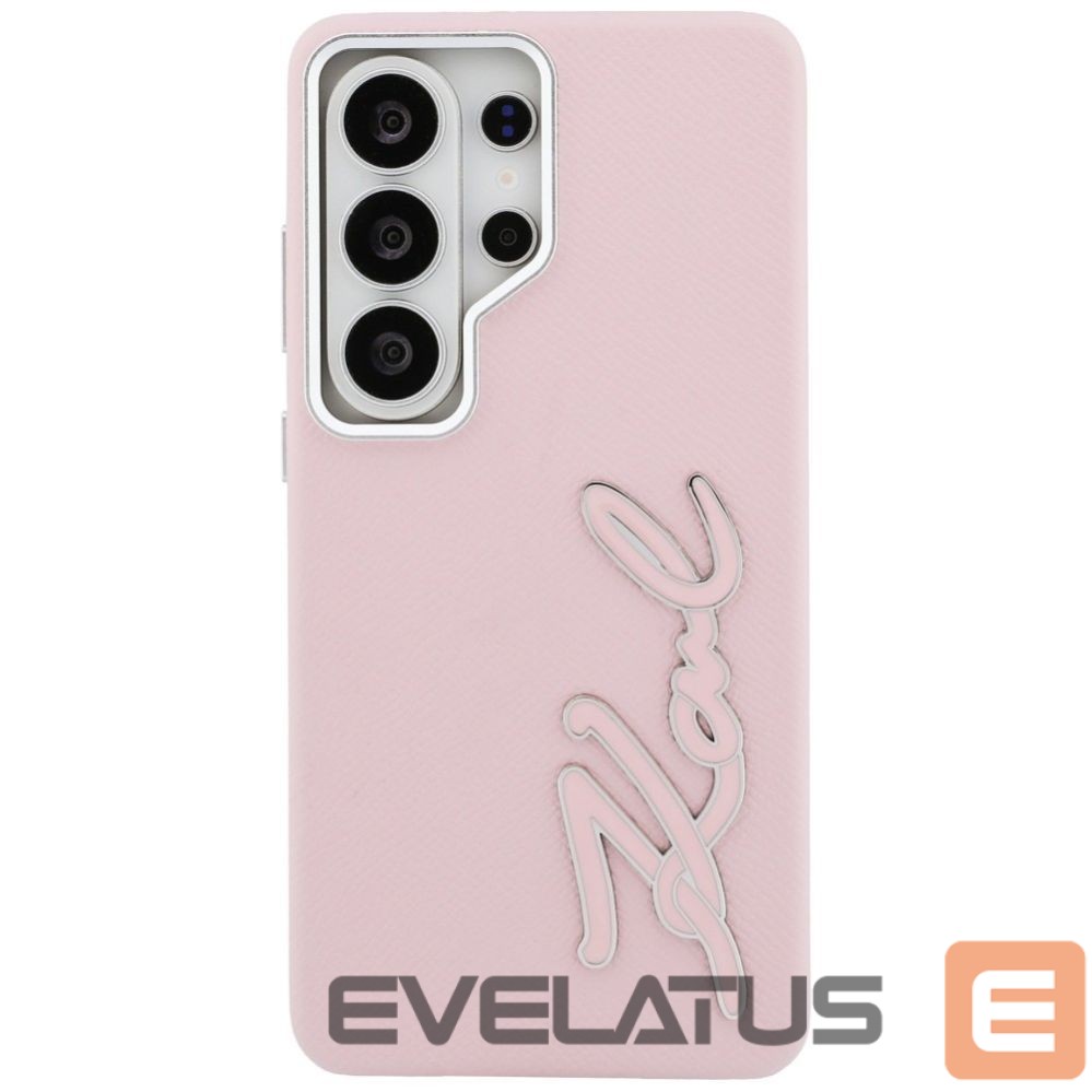Citas preces Karl Lagerfeld Karl Lagerfeld Grained Signature Metal Resin Logo Case for Samsung Galaxy S26 Ultra - Pink