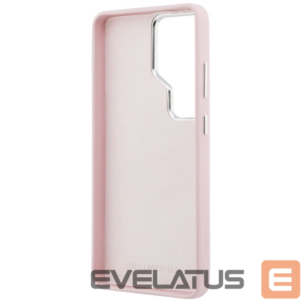 Citas preces Karl Lagerfeld Karl Lagerfeld Grained Signature Metal Resin Logo Case for Samsung Galaxy S26 Ultra - Pink