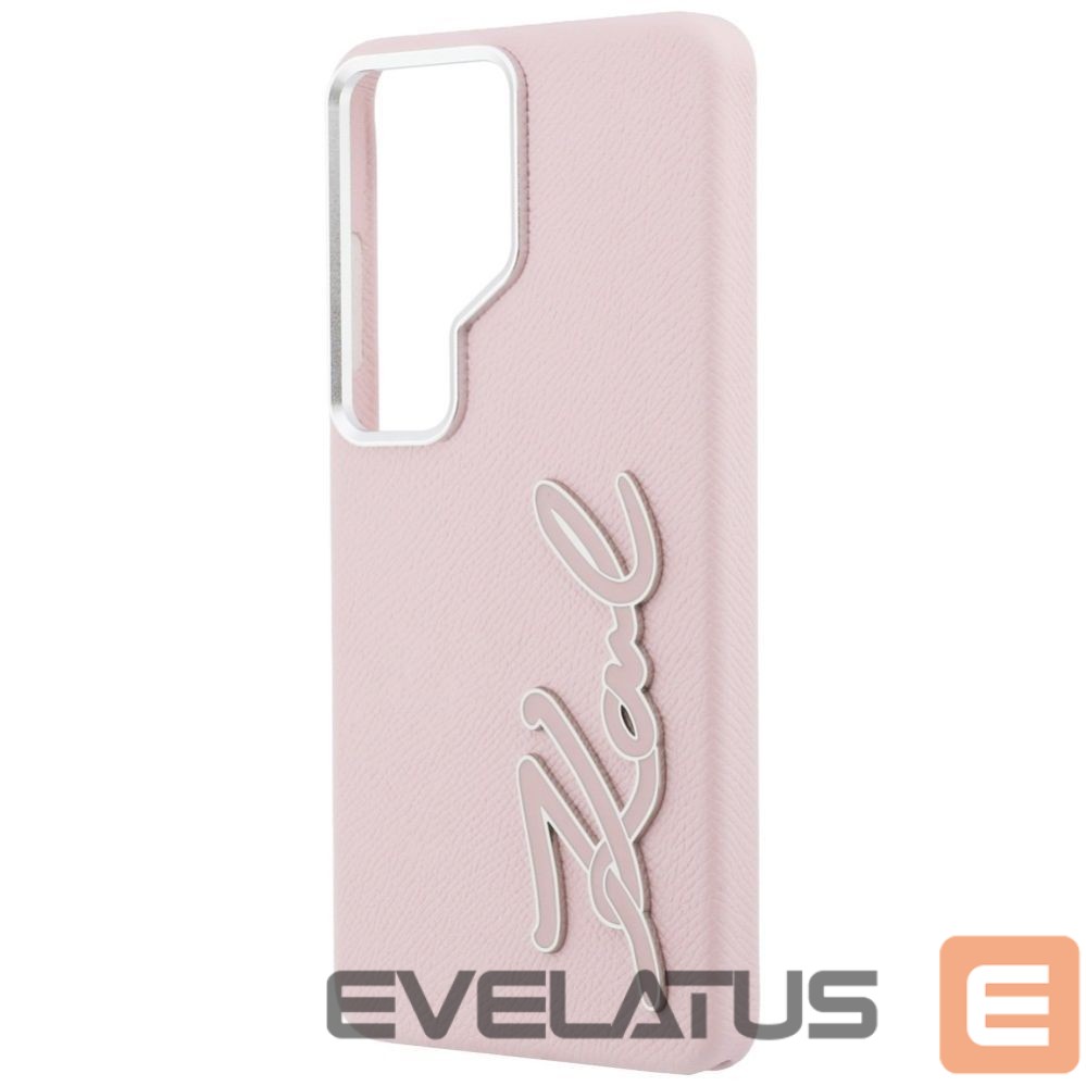 Citas preces Karl Lagerfeld Karl Lagerfeld Grained Signature Metal Resin Logo Case for Samsung Galaxy S26 Ultra - Pink