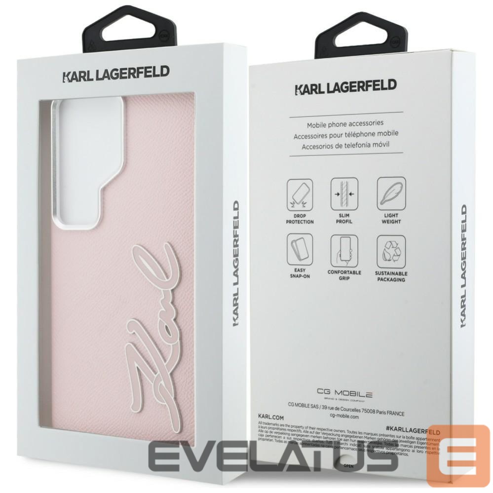 Citas preces Karl Lagerfeld Karl Lagerfeld Grained Signature Metal Resin Logo Case for Samsung Galaxy S26 Ultra - Pink
