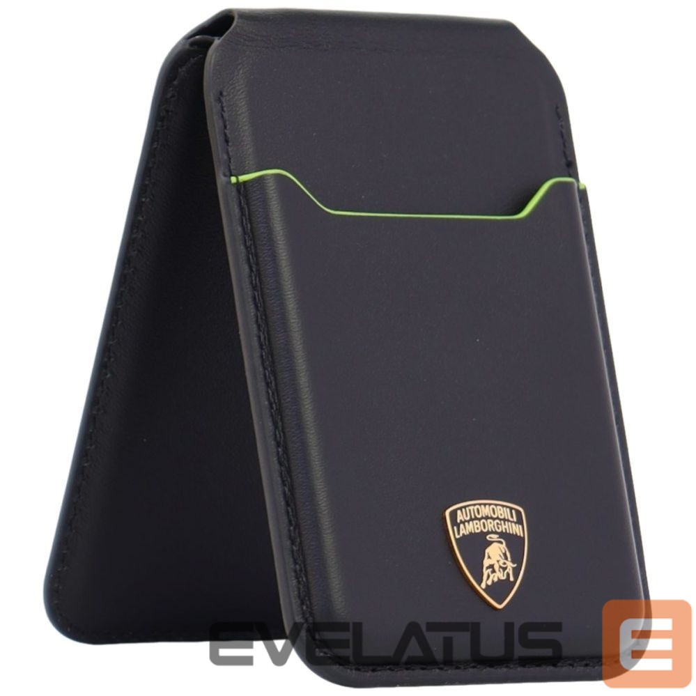 Citas preces Audi Lamborghini D1 Genuine Leather MagSafe Phone Wallet - Black and Green