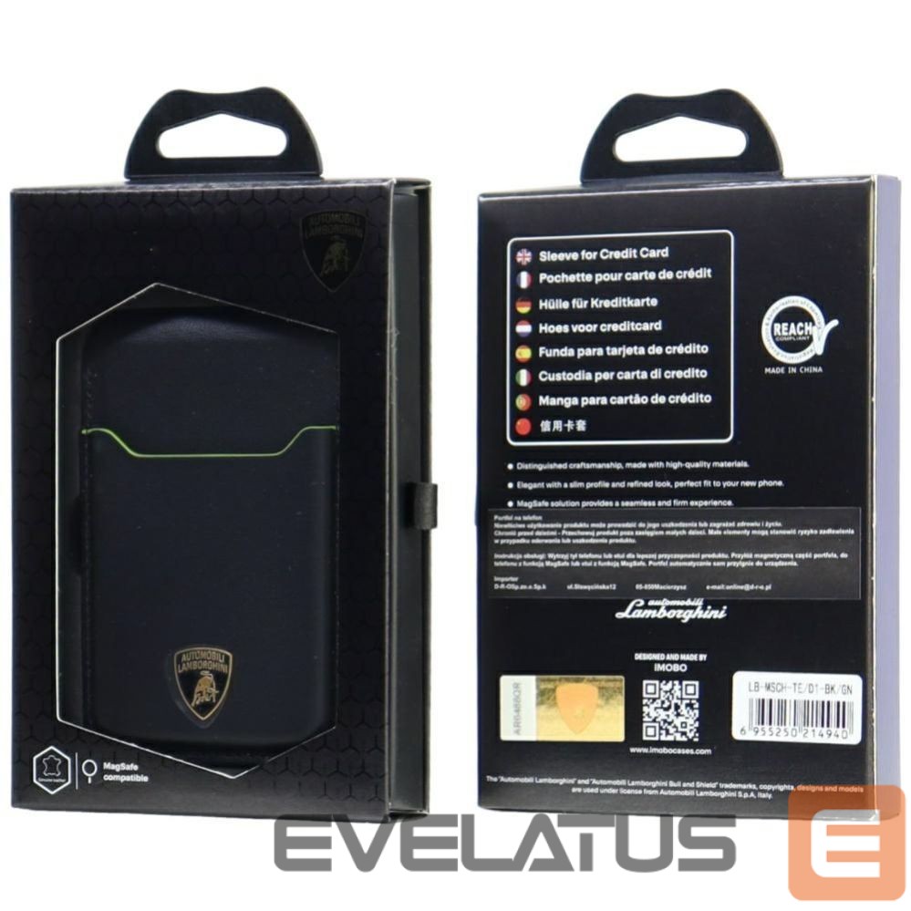 Citas preces Audi Lamborghini D1 Genuine Leather MagSafe Phone Wallet - Black and Green