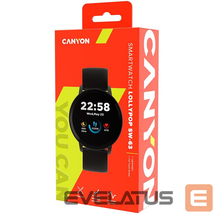 Viedpulksteni Canyon CANYON Lollypop SW-63, Smart watch, 1.3inches IPS full touch screen, Round watch, IP68 waterproof, multi-sport mode, BT5.0, compatibility with iOS and android, black, Host: 25.2*42.5*10.7mm, Strap: 20*250mm, 45g