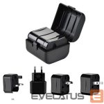 Adapteris iLike  CP TR1 Network 3in1 Multi-Adapter UK 3-Pin - Euro 2pin - US (USA) - Asia + Storage Case Black