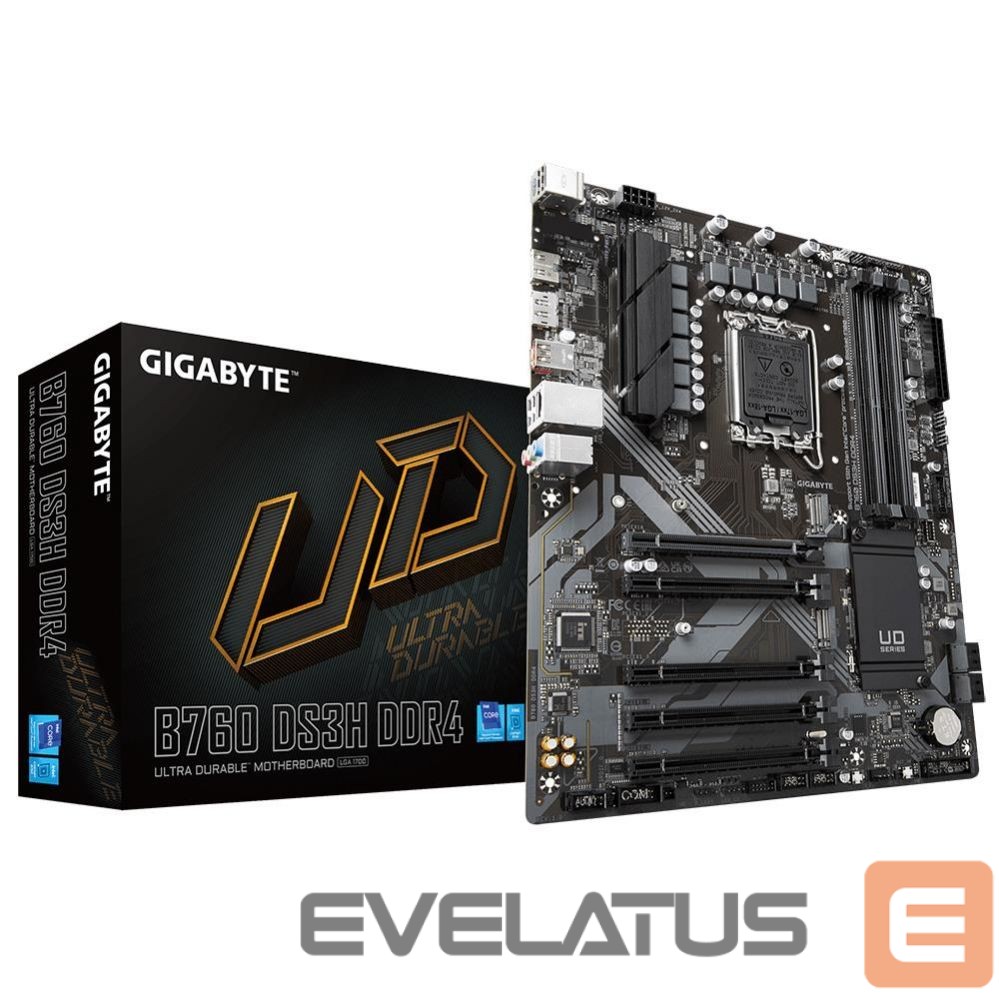 Pamatplate Intel procesorsiem Gigabyte Mainboard||Intel B760 Express|LGA1700|ATX|Memory DDR4|Memory slots 4|4xPCI-Express 3.0 1x|1xPCI-Express 4.0 16x|2xM.2|1xHDMI|1xDisplayPort|4xUSB 2.0|1xUSB 3.2|1xUSB-C|1xPS/2|1xRJ45|3xAudio port|B760DS3HDDR4