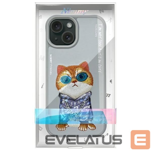 Citas preces Nimmy Nimmy Glasses Cool Cat iPhone 15 Case - Gray