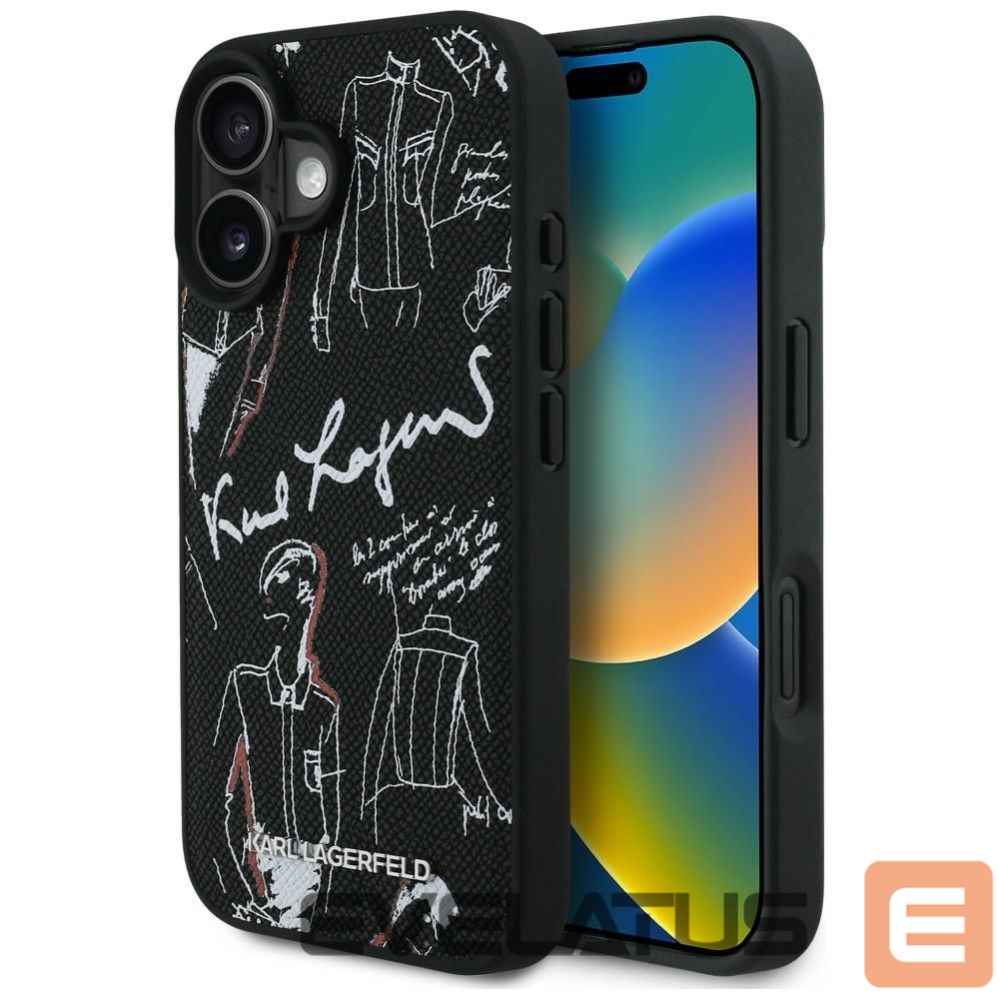 Citas preces Karl Lagerfeld Karl Lagerfeld Grained Pattern & Logo MagSafe Case for iPhone 16 - Black