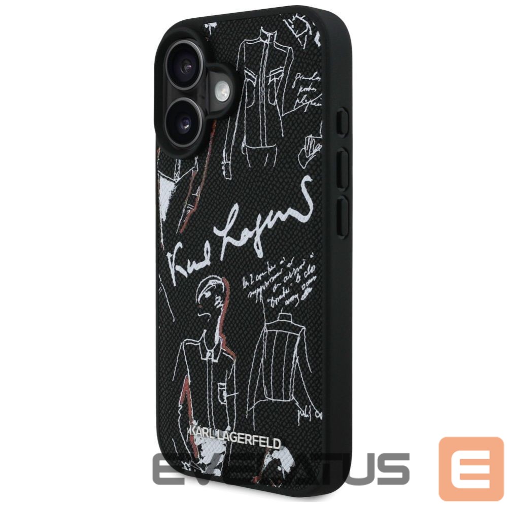 Citas preces Karl Lagerfeld Karl Lagerfeld Grained Pattern & Logo MagSafe Case for iPhone 16 - Black