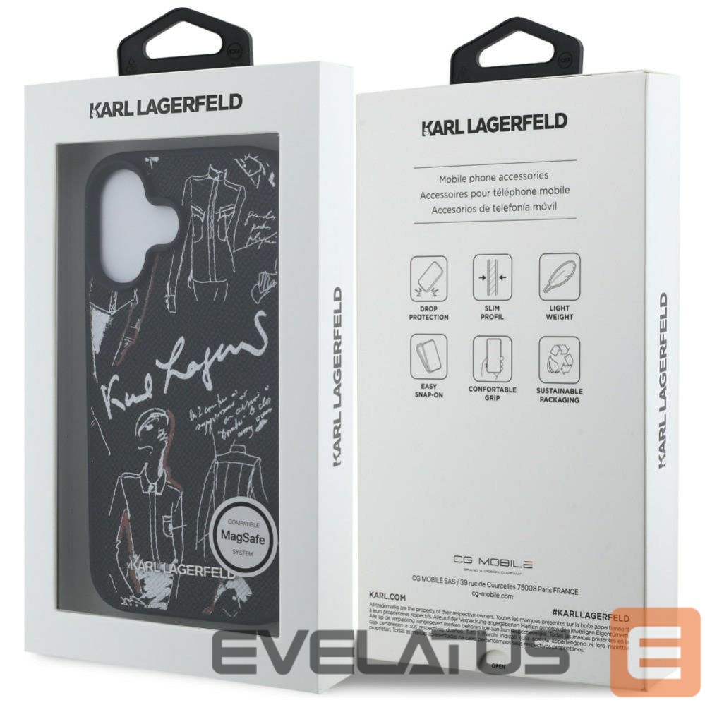 Citas preces Karl Lagerfeld Karl Lagerfeld Grained Pattern & Logo MagSafe Case for iPhone 16 - Black