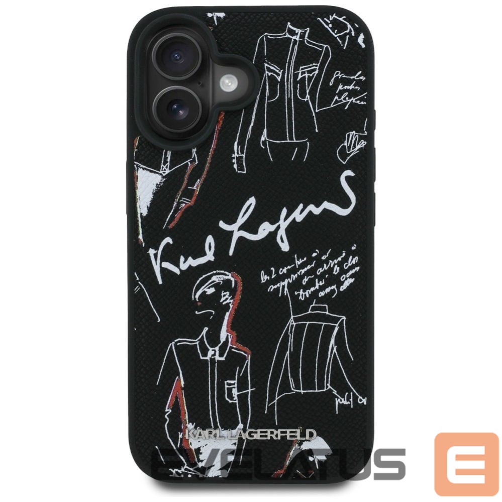 Citas preces Karl Lagerfeld Karl Lagerfeld Grained Pattern & Logo MagSafe Case for iPhone 16 - Black